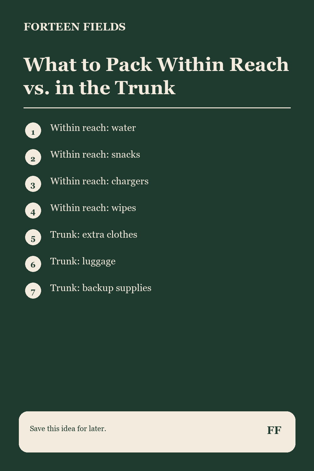 What to Pack Within Reach vs. in the Trunk